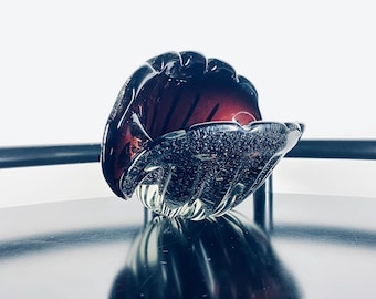 Vintage Murano Bowl - Black & Silver Italian Art Glass Shell, Rare Vetri Di Murano Mid-Century Collectors Item, Free Form Centerpiece