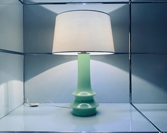 Vintage Danish Glass Table Lamp MCM Mint Green Lighting with White Shade