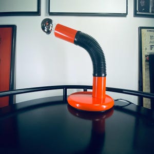 Vintage Targetti Sankey Orange Elbow Table Lamp – Mid-Century Modern Italian Lighting