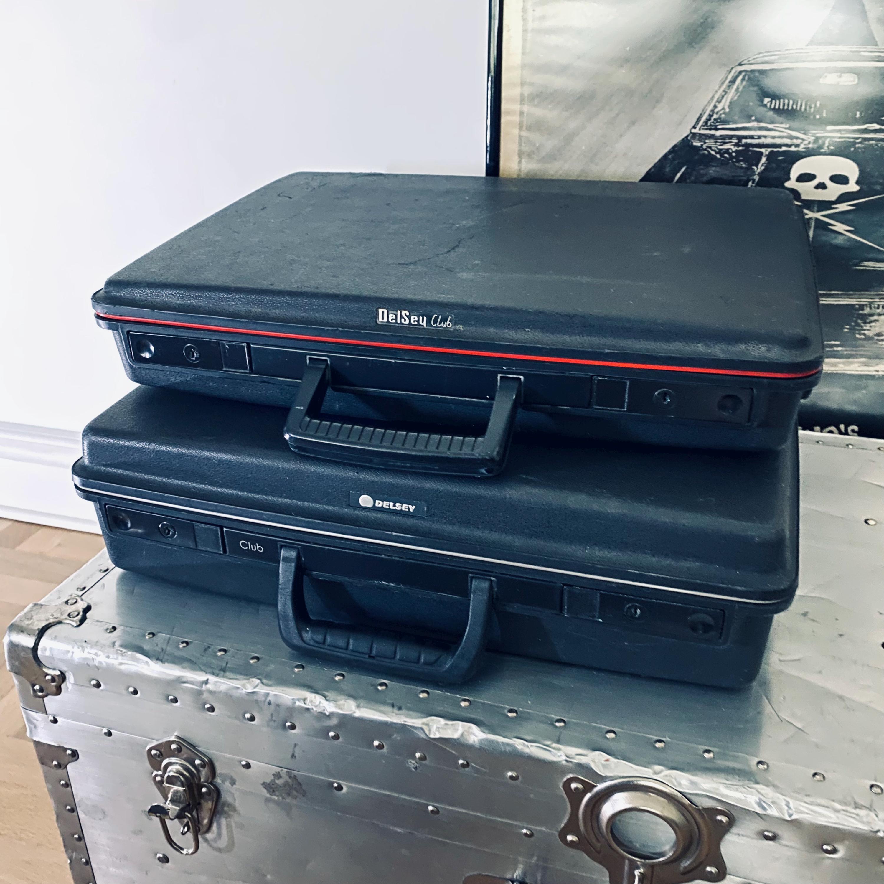 Set of 2 Vintage Delsey Paris Black Hard Shell Business Briefcase