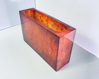 Vintage Amber Resin Vase, Mid Century Modern Lucite Planter