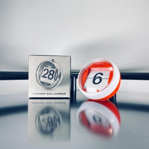 Space Age Perpetual Desk Calendar, 1970s Click A Date, New Old Stock 70s Orange Flip Ball, Great Gift for Designers and Collectors