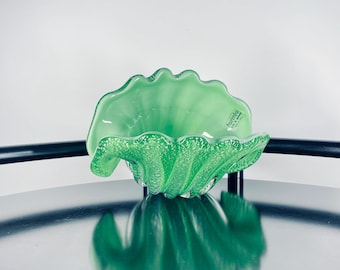 Vintage Formia Murano Grün und Silber Glasschale Schale, seltene Vetri Di Murano, Sammlerstück