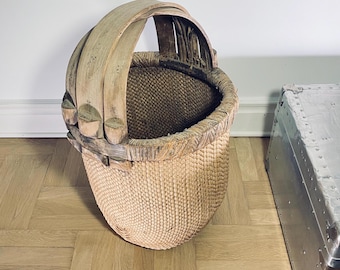 Handmade Vintage Woven Basket - Rustic Storage Decor