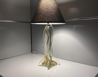 Reserved for A. Mid Century Twisted Glass Table Lamp with Pleated 