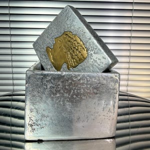 Hammered Aluminium Trinket Box Classical Portrait Athens Greece Mid Century Desk