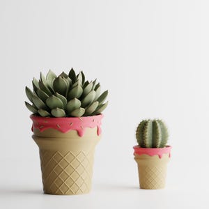 Personalisierte Eistüte Indoor Pflanzentopf Set | Dopamin Decor Eiscreme Kuchen Kegel Indoor Pflanztopf, Erdbeere, Schokolade, Vanilleeis