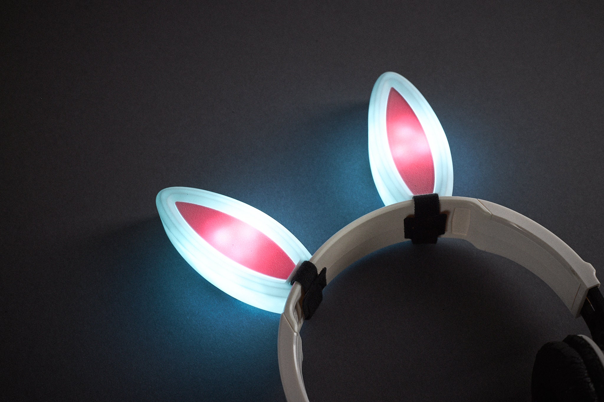 RGB LED Bunny Ears for Headphones - Cosplay bunny ears, Twitch streamer headphone attachment, headphone ears, remote controlled light up ear