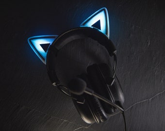 RGB LED Cat Ears for Headphones - Cosplay Cat Ears, Twitch Streamer Headphone Attachment, headphone ears, remote controlled light up ear