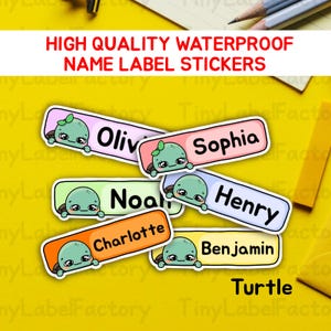 Cute Waterproof Name Labels Personalized Name tags Dishwasher safe Daycare School name stickers with Cute Kawaii Characters - Turtle-Small