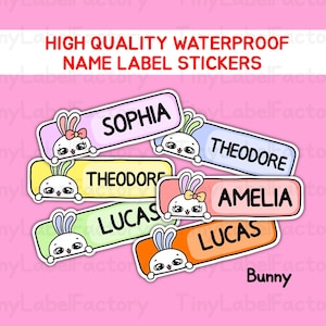 Cute Waterproof Name Labels Personalized Name tags Dishwasher safe Daycare School name stickers with Cute Kawaii Characters - Bunny-Small