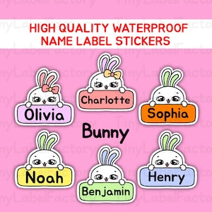 Cute Waterproof Name Labels Personalized Name tags Dishwasher safe Daycare School name stickers with Cute Kawaii Characters - Bunny-Big
