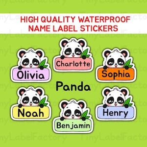 Cute Waterproof Name Labels Personalized Name tags Dishwasher safe Daycare School name stickers with Cute Characters for kids - Panda-Big