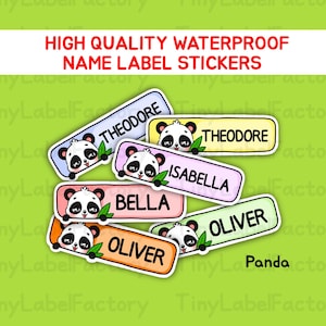 Cute Waterproof Name Labels Personalized Name tags Dishwasher safe Daycare School name stickers with Cute  Characters for kids Panda-Small