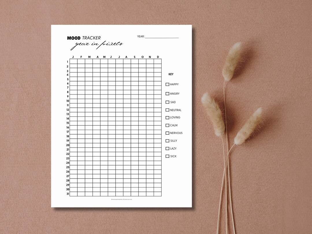 Minimalist Mood Tracker Printable | Simple Black and White Mood Journal ...