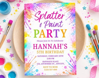 Pastel Splash Paint Birthday Invitation | Splatter Colorful Girl Art Party Invite (Digital Download)