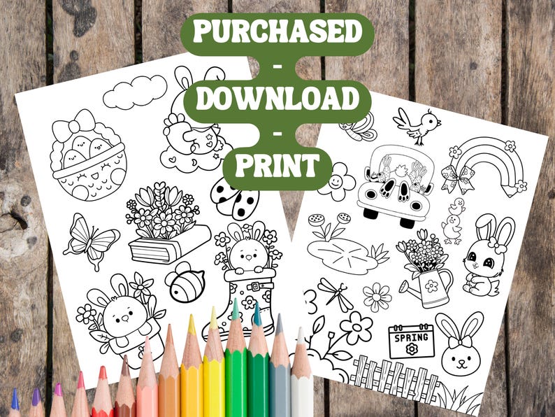 6 Pages Spring Themed Coloring Book , Relaxing Coloring Book for Kids ...