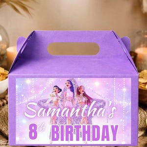 K-Pop Demon Hunters Birthday Gable Box Label Template | Customizable Party Favor