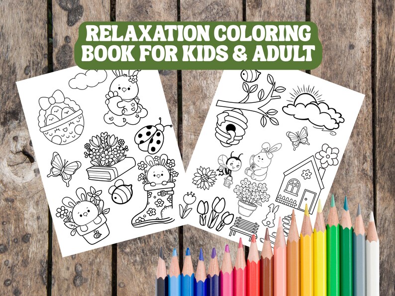 6 Pages Spring Themed Coloring Book , Relaxing Coloring Book for Kids ...
