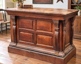 PIEZA ÚNICA c.1880 Escritorio de dependiente victoriano de roble tallado, mostrador de tienda, 50"