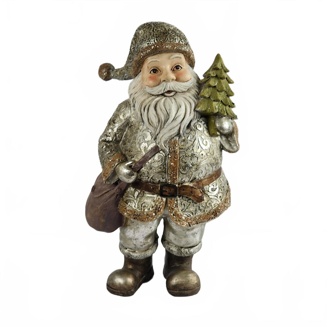 Silver Santa Absolutely GORGEOUS Vintage Santa Figurine - Silver and Gold Sparkle ...