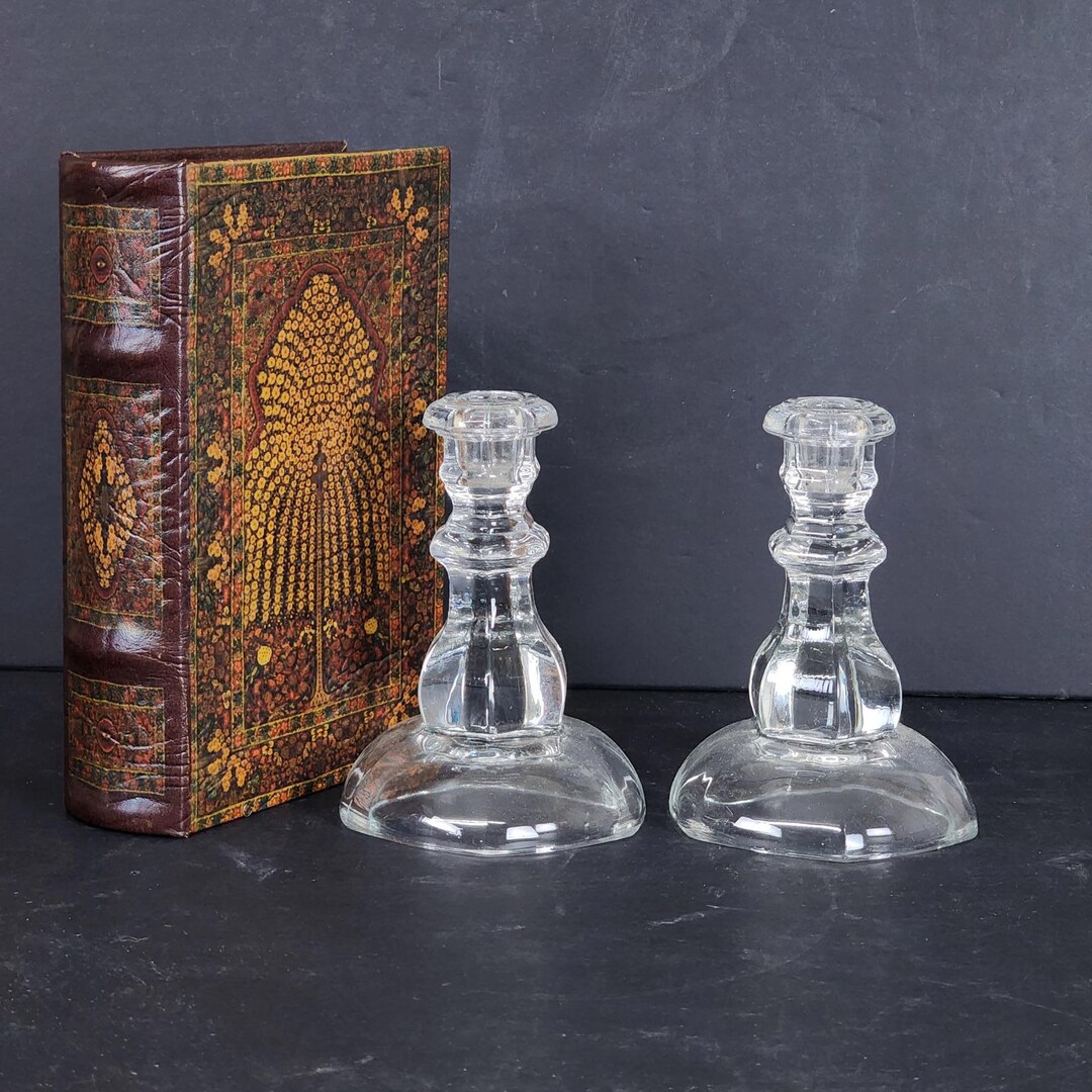 Pair of Anchor Hocking Candlesticks - Bedford Pattern - 5.5