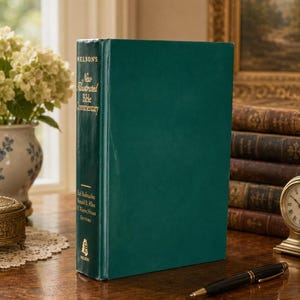 May include: A dark green hardcover book titled Nelson's New Illustrated Bible Commentary with gold lettering on the spine. The book lists Earl Radmacher, Ronald B. Allen, and H. Wayne House as editors and features a small gold logo at the bottom.