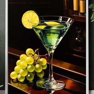 Martini and Grapes Print, Bar Cart Decor, Elegant Oil Painting, Trendy Kitchen Wall, Martini Art, Digital Wall Art, Still Life Art Print