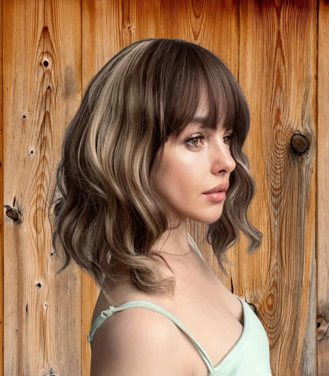 Brown Wavy Wig with Bangs