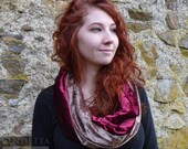 Snuggley Silky Velvet Snood Cowl Hood Scarf Reversible Burgundy red and Chocolate Brown