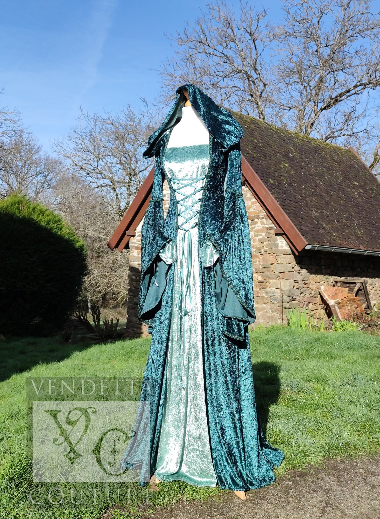 Green Shades Medieval Inspired Wedding Gown With a Hood Fairytale Fantasy  Ren Ready Made Size Small Medium - Etsy