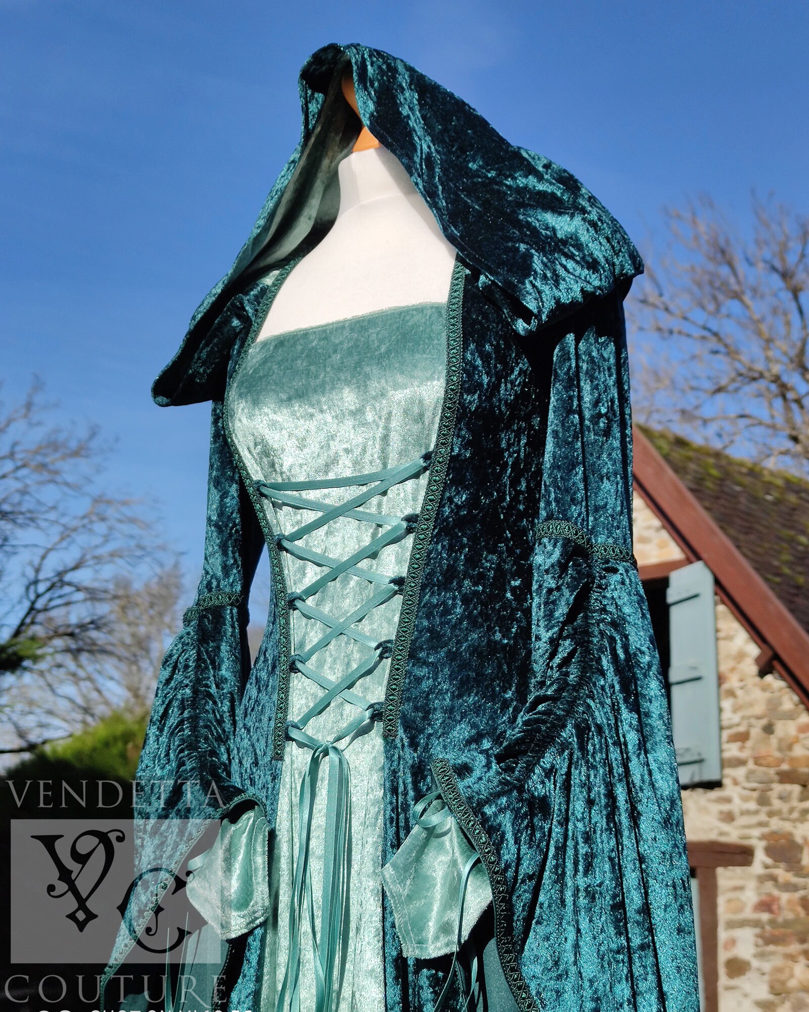 Green Shades Medieval Inspired Wedding Gown With a Hood Fairytale Fantasy  Ren Ready Made Size Small Medium - Etsy