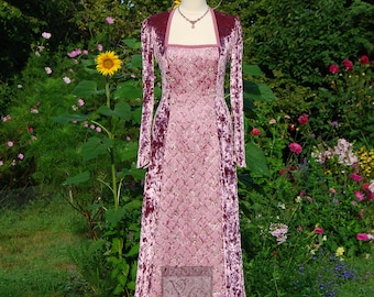 Ready made Vintage 40's Fantasy Dress Wedding Party Pink crushed velvet Size Medium