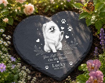 Pomeranian Memorial Garden Stone, Custom Dog Loss Garden Plaque, Rainbow Bridge Pet Memorial, Forever Loved Grave Marker