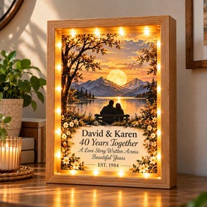 Leuchtkasten als Geschenk zum Jahrestag, Geschenk zum 30., 40. oder 50. Hochzeitstag, personalisiertes Geschenk für Paare, LED-Fotorahmen mit Namen