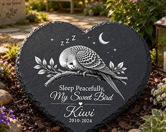 Piedra conmemorativa para periquitos, placa personalizada para jardín en memoria de aves, monumento conmemorativo para mascotas en el Puente Arcoíris, lápida para la tumba "Amado por siempre".