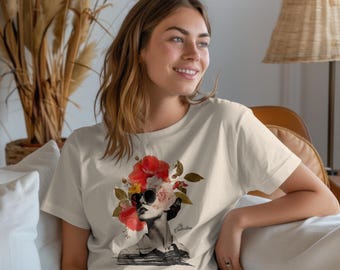 Blomsterkonst Dam Boxig T-shirt, Boho Chic Skjorta, Avslappnad Vardagstopp, Present till Henne, Sommarmode Oumbärligt