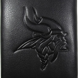 Cartera de cuero con relieve de Minnesota Vikings, de tres pliegues, con licencia oficial, para hombre