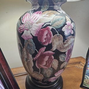 Vintage Hand-Painted Floral Porcelain Lamp