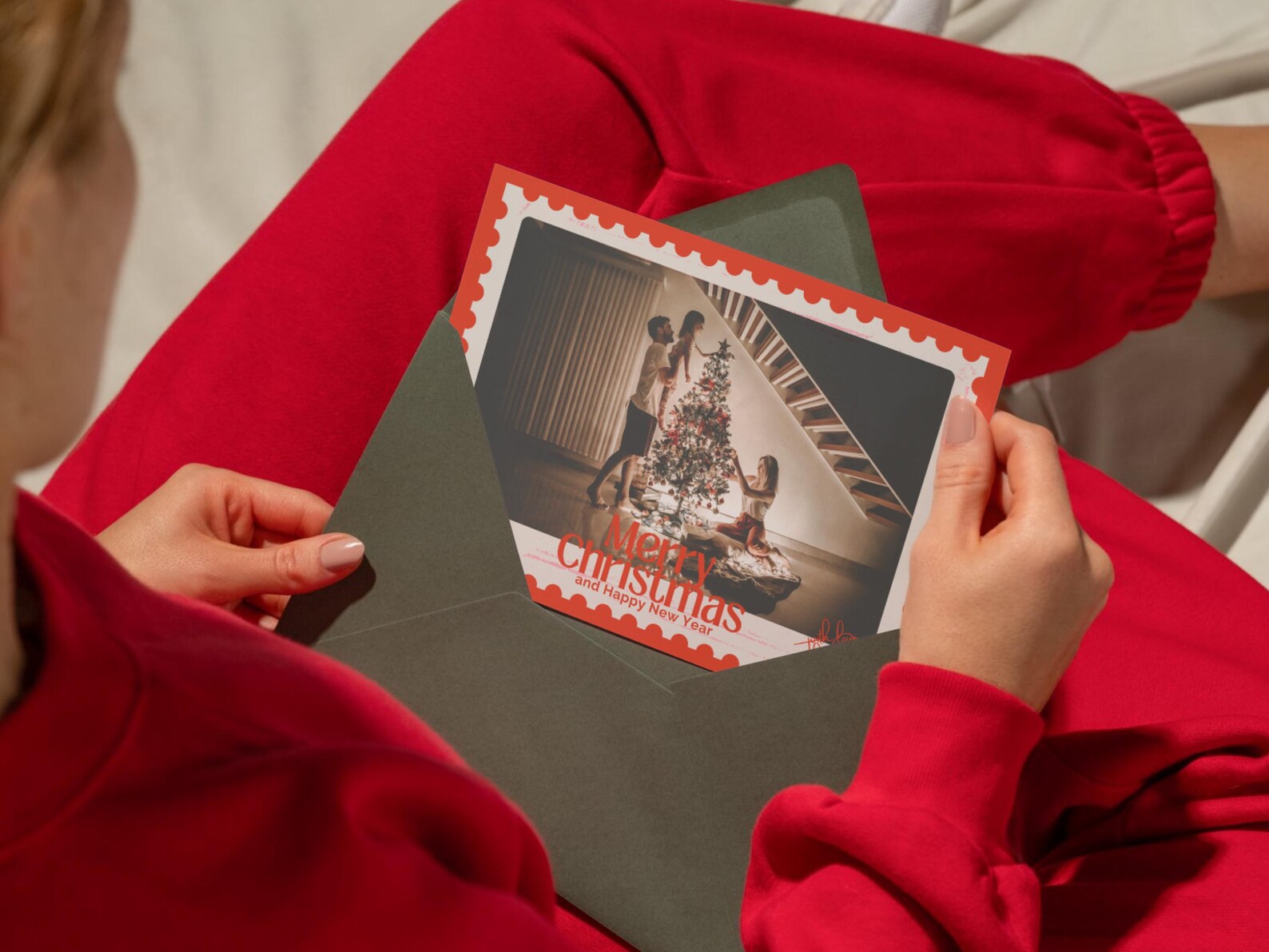 Vintage Christmas Card Template, Retro Photo Holiday Card, Merry