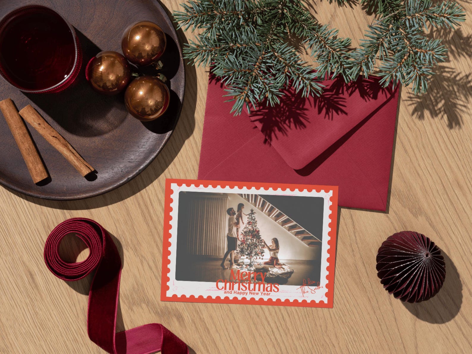 Vintage Christmas Card Template, Retro Photo Holiday Card, Merry