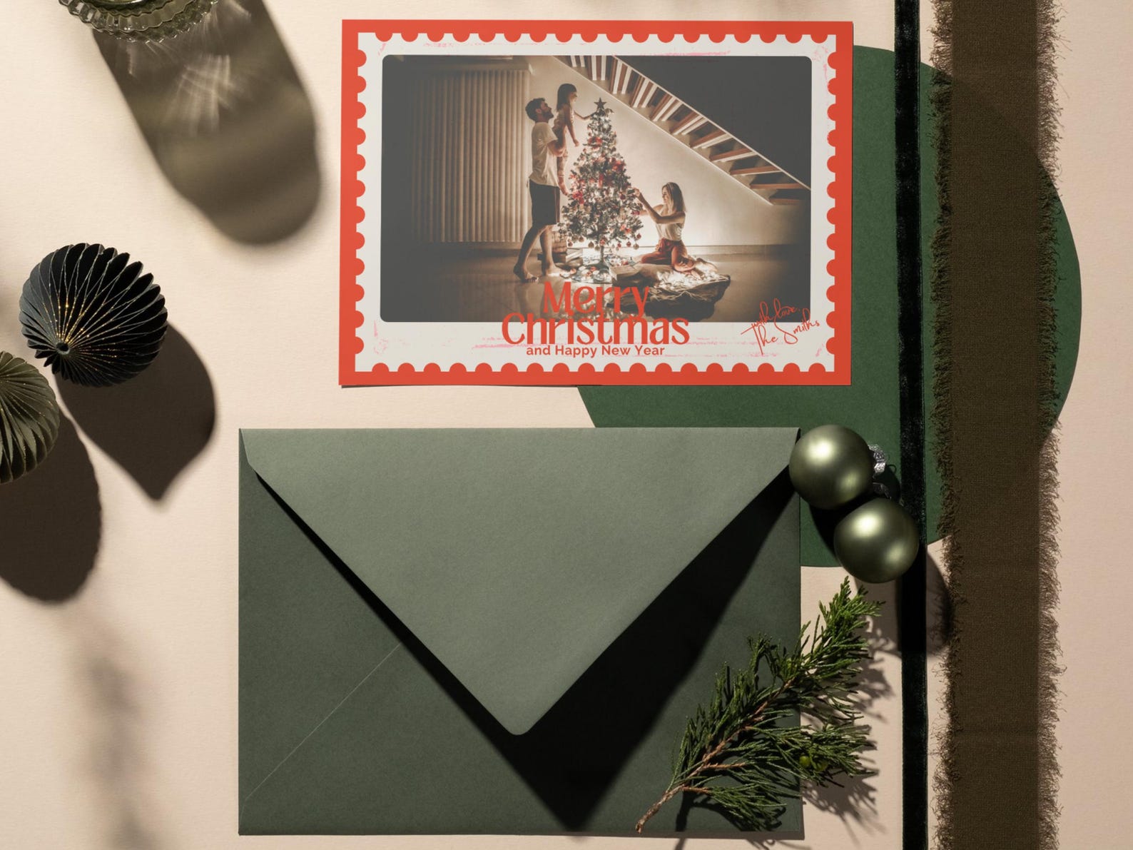 Vintage Christmas Card Template, Retro Photo Holiday Card, Merry