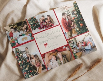 Editable Christmas Photo Card Template: Collage Holiday Card (Instant Download)