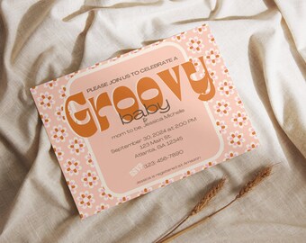 Groovy Baby Shower Invitation Template: 70s Theme (Digital Download)