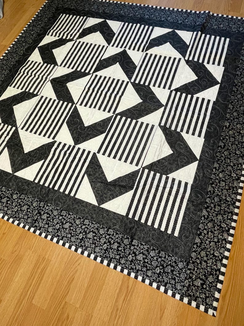 Contemporary Black and White Striped Lap Quilt - Etsy