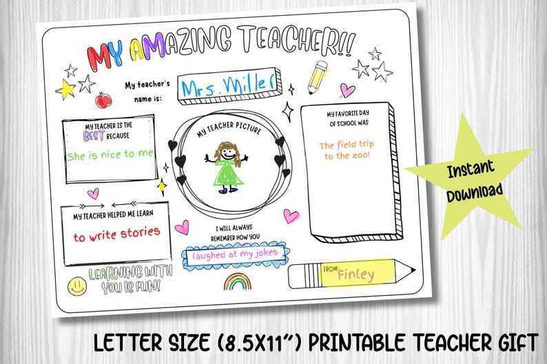 Teacher Appreciation Coloring Page, All About My Teacher Gift (PDF) - Etsy