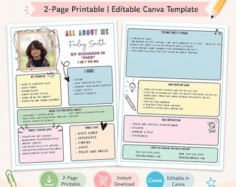 Plantilla "Todo sobre mi hijo/a con necesidades especiales": Hoja informativa editable de Canva para la vuelta al cole.