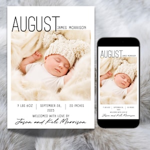 Minimalist Birth Announcement Template | Photo Birth Announcement Card | Newborn Birth Announcement | Instant Download