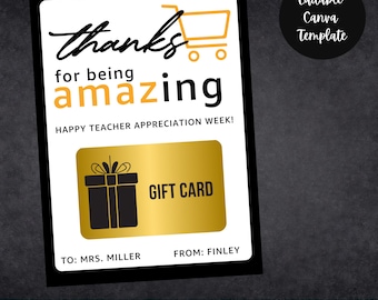 Teacher Appreciation Gift Card Holder | Editable Template (Digital Download)