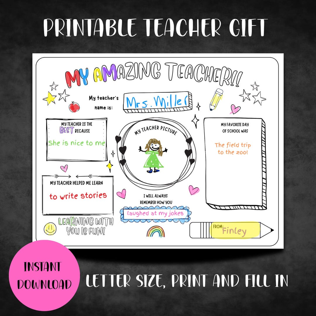 Teacher Appreciation Coloring Page, All About My Teacher Gift (PDF) - Etsy